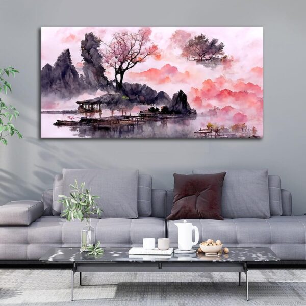 beautiful-lake-view-watercolor-art-canvas-wall-painting