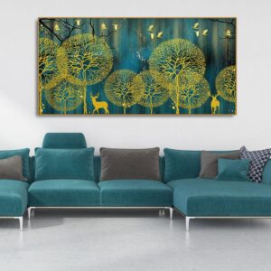golden-nightscape-with-deers-and-golden-birds-canvas-wall-painting