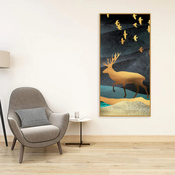 beautiful-golden-walking-deer-premium-canvas-wall-painting
