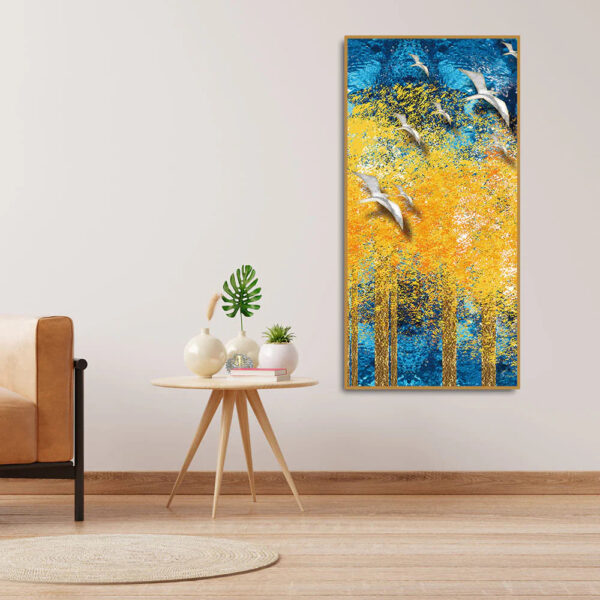 birds-flying-over-golden-trees-forest-premium-canvas-wall-painting