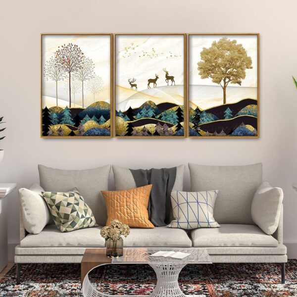 abstract-golden-landscape-trees-with-golden-deer-floating-canvas-wall-painting-set-of-three