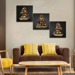 golden-statue-of-lord-ganesha-canvas-wall-painting-of-3-pieces