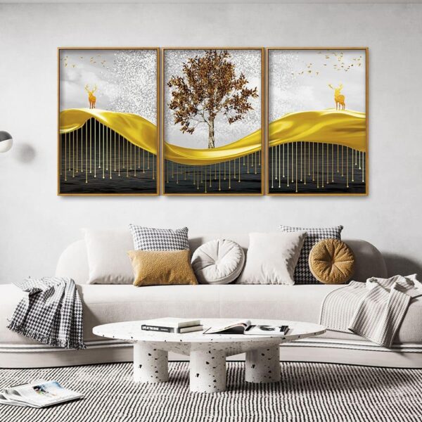 beautiful-luxury-modern-art-of-trees-and-deer-floating-canvas-wall-painting-set-of-three
