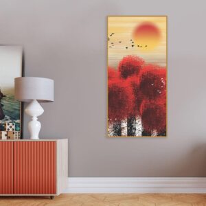 beautiful-red-tree-with-sunrise-scenery-canvas-wall-painting