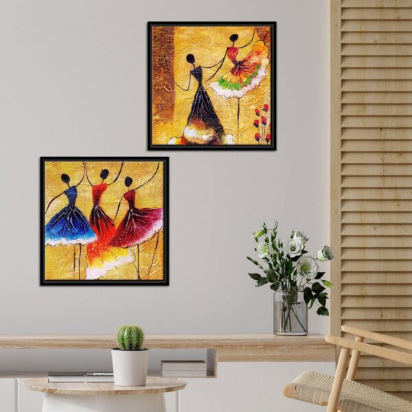dancing-women-warli-art-canvas-wall-painting-of-2-pieces-floating-frame