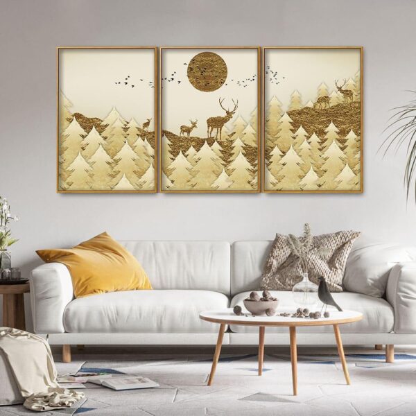 swamp-deer-in-forest-premium-floating-canvas-wall-painting-set-of-three