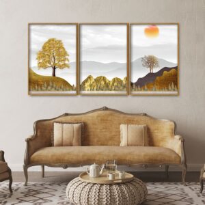 golden-trees-with-beautiful-sunrise-premium-floating-canvas-wall-painting-set-of-three-1