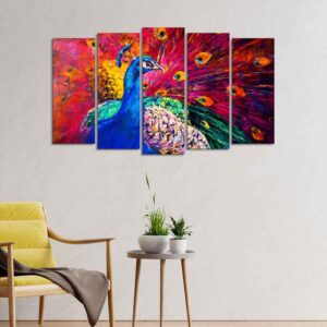 beautiful-peacock-canvas-wall-painting-of-five-pieces
