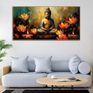 meditating-buddha-statue-with-lotus-flower-canvas-wall-painting