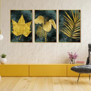 golden-leaves-floating-canvas-wall-painting-set-of-three
