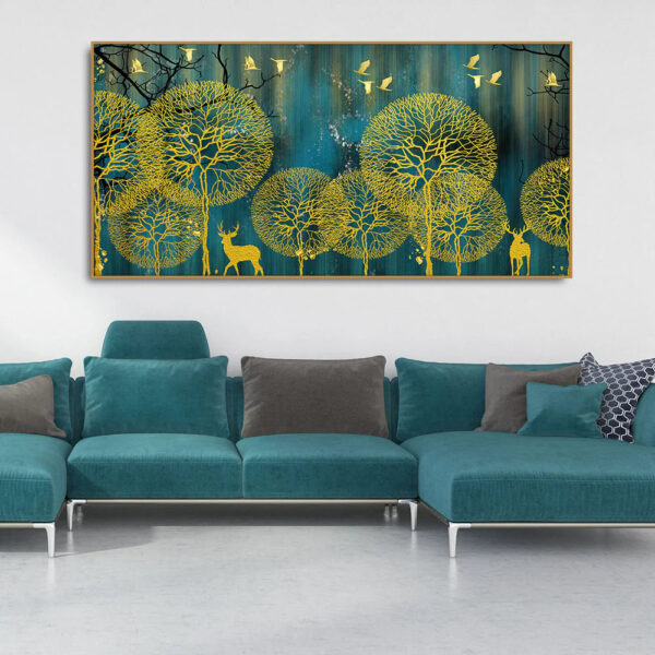 golden-nightscape-with-deers-and-golden-birds-canvas-wall-painting-1