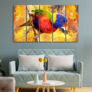colorful-parrot-abstract-art-canvas-wall-painting-of-five-pieces