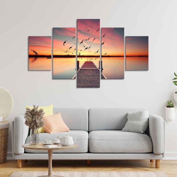 premium-beautiful-sunset-horizon-canvas-wall-painting-of-five-pieces