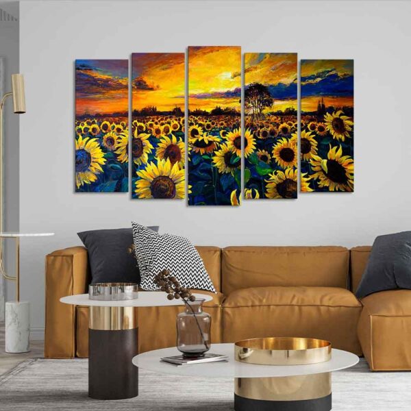 beautiful-sunflower-garden-canvas-wall-painting-of-five-pieces