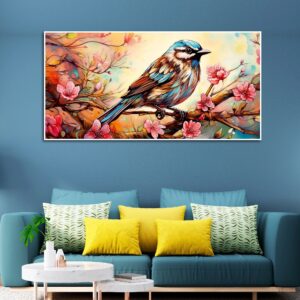 little-sparrow-with-bright-colored-flower-canvas-wall-painting
