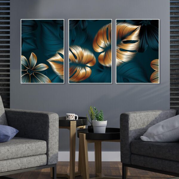 shiny-golden-leaves-floating-canvas-wall-painting-set-of-three