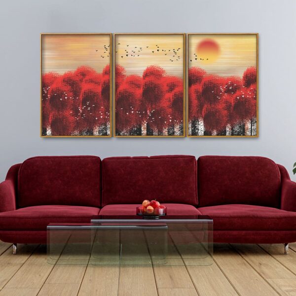 sunset-with-red-tree-premium-floating-canvas-wall-painting-set-of-three