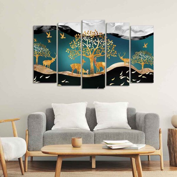 trees-and-deer-canvas-wall-painting-set-of-five-pieces