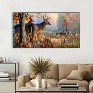 charming-deer-in-a-peaceful-forest-wide-format-canvas-wall-painting